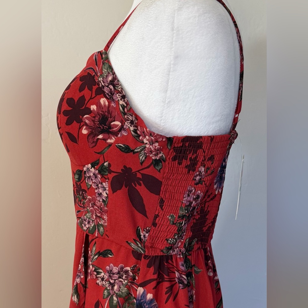 Band of Gypsies Red Floral Midi Dress Size Large Sweetheart Neck NWT - Picture 5 of 12